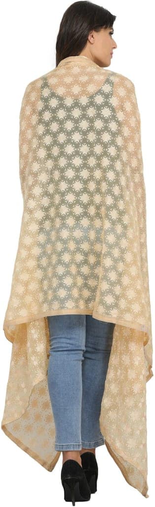 Italian-Straw Phulkari Extra-Wide Dupatta from Punjab with Embroidered Bootis in Self-color Thread view 3