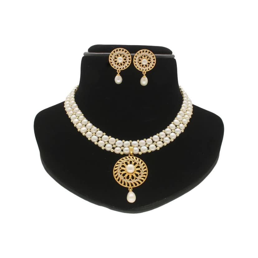 Sri Jagdamba Pearls Picturesque Dual Line Pearl Necklace Set view 2