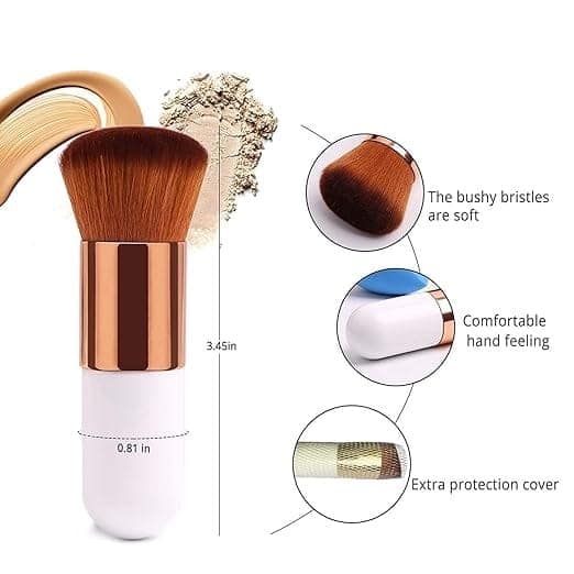 3 Pcs Foundation Round Makeup Brush Flat Top for Face - Perfect For Blending Liquid, Cream or Flawless Cosmetics - Buffing, Stippling, Concealer view 5