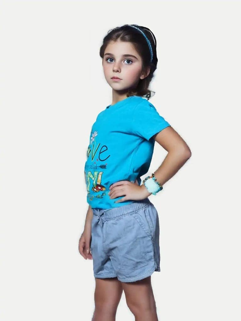 Teen Girls Light Blue Washed Denim Shorts