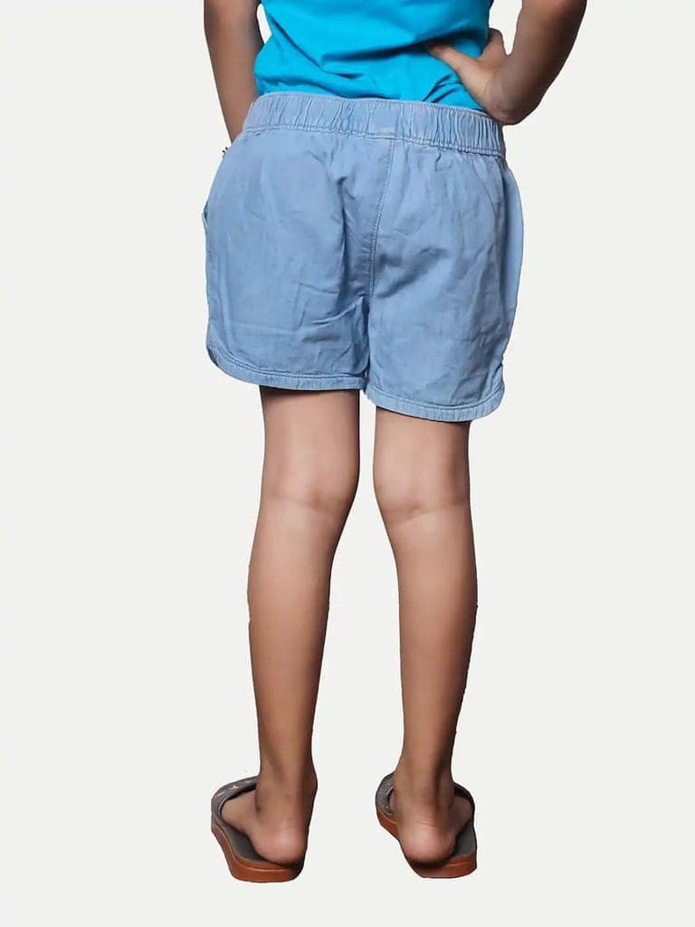 Teen Girls Light Blue Washed Denim Shorts view 4