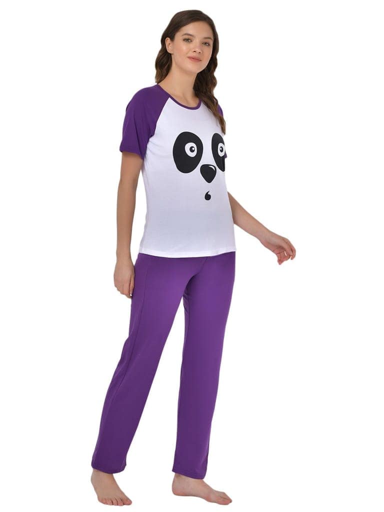 Klamotten Women's White Purple Raglan Sleeves Top Pyjama Set GM04P view 3