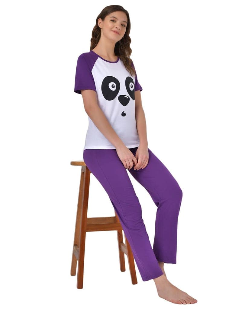 Klamotten Women's White Purple Raglan Sleeves Top Pyjama Set GM04P view 6