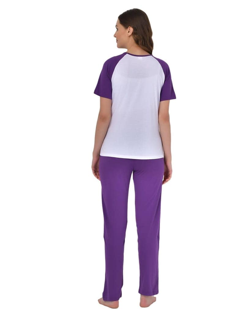 Klamotten Women's White Purple Raglan Sleeves Top Pyjama Set GM04P view 7