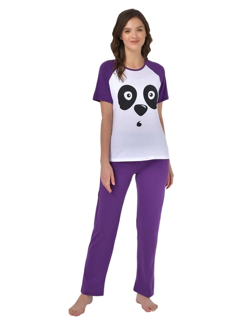Klamotten Women's White Purple Raglan Sleeves Top Pyjama Set GM04P view 8