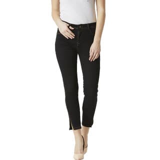 Miss Chase Women's Black Skinny High Rise Side Slit Solid Ankle Length Stretchable Denim Jeans