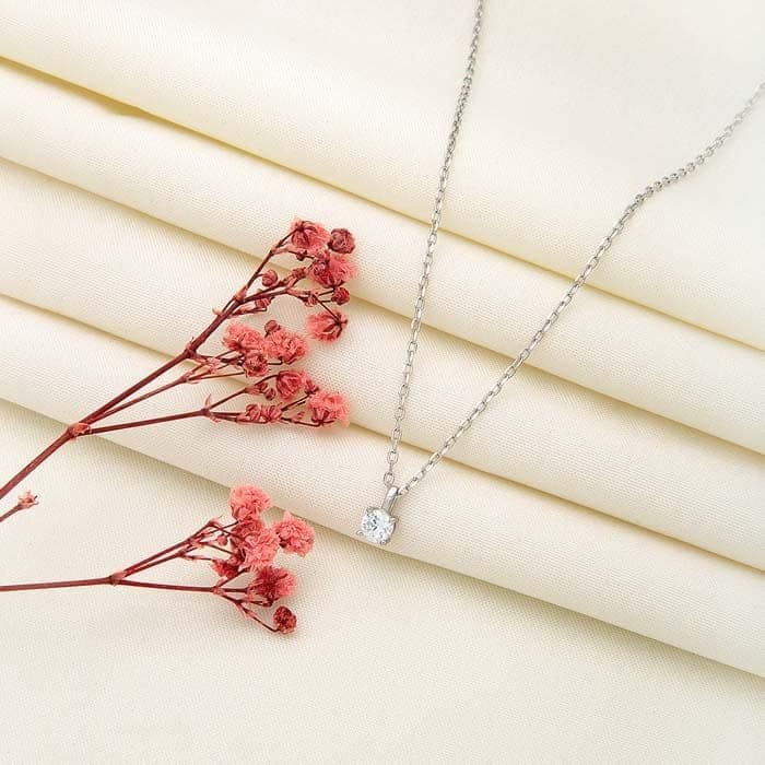 Silver Tiny Solitaire Pendant with Chain view 3