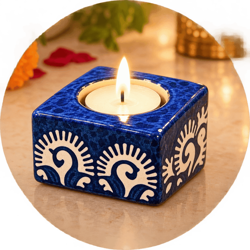 DHRUVINSRI Handmade Ceramic Diya & Tealight HolderI Reusable, Ecofriendly | Decorative Multi-Purpose Festive Home Decor-3 Pc view 2