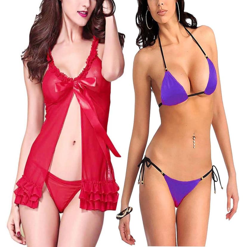 Babydoll night dress Sleepwear And Moti bra Panty bikini set Combo Pack 2 view 6