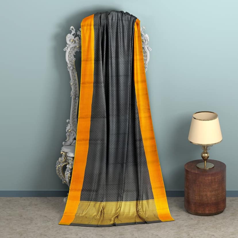 Black Color Soft Kora Muslin Saree with Unstitched Blouse view 2