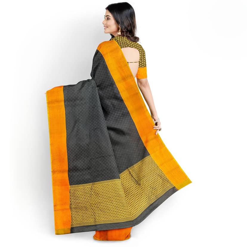 Black Color Soft Kora Muslin Saree with Unstitched Blouse view 6