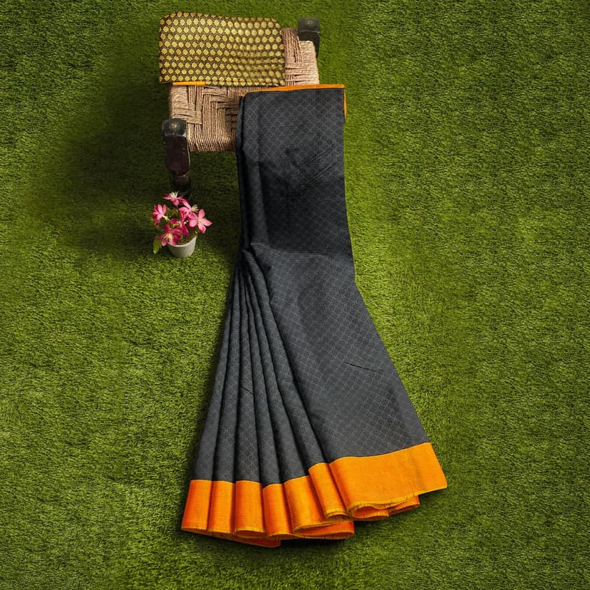 Black Color Soft Kora Muslin Saree with Unstitched Blouse view 7