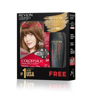 Revlon ColorSilk Hair Color with Keratin - 4G Medium Golden Brown - (with Outrageous Shampoo 90 ml)