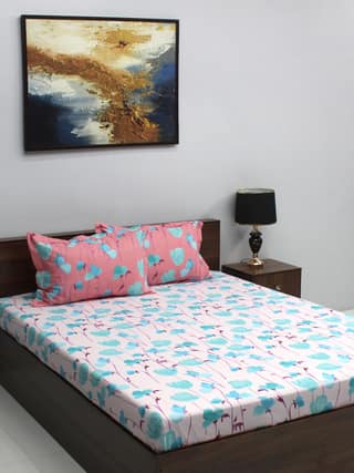 Bombay Dyeing Ivyrose 110 Tc 100% Cotton Queen Bedsheet With 2 Pillow Covers - Pink