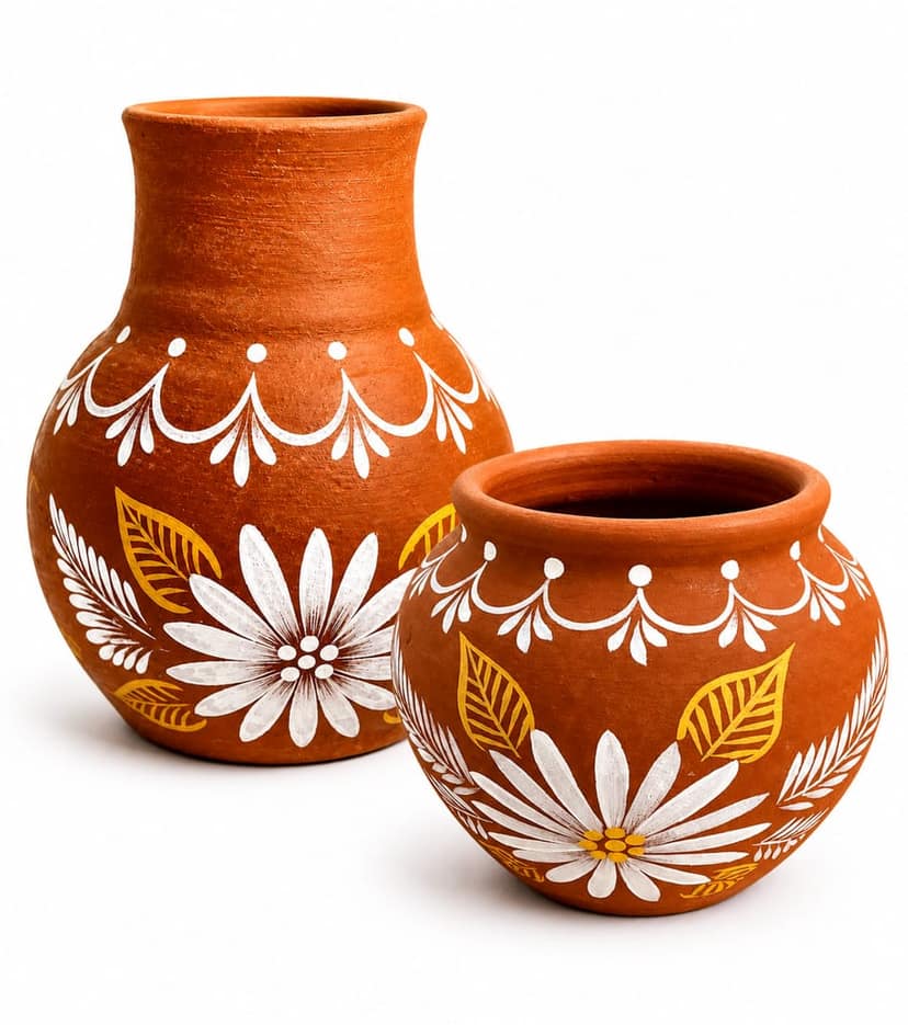 Hand-Painted Terracotta Vase Set - Set of 2