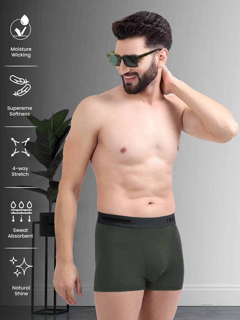 FREECULTR Men's Underwear Anti Bacterial Micromodal Airsoft Trunk - Non Itch No Chaffing Sweat Proof - Pack of 1-Seaweed Green view 3