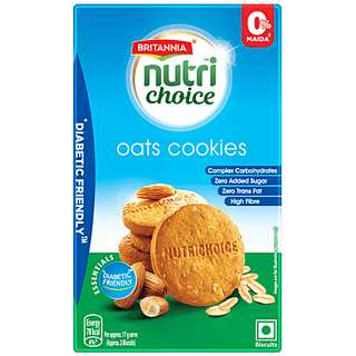 Britannia Nutrichoice Essentials Oats Cookies - No Added Sugar & Diabetic Friendly, Rich In Dietary Fibre, 150 G