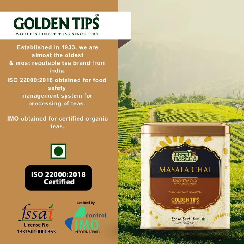 Golden Tips Masala Chai, Classic Indian Spiced Tea with Natural Black Tea, Ginger, Cardamom, Cloves & Cinnamon, Rich, Bold & Aromatic (200 Gram, 100 cups) Visit the Golden Tips Store view 7