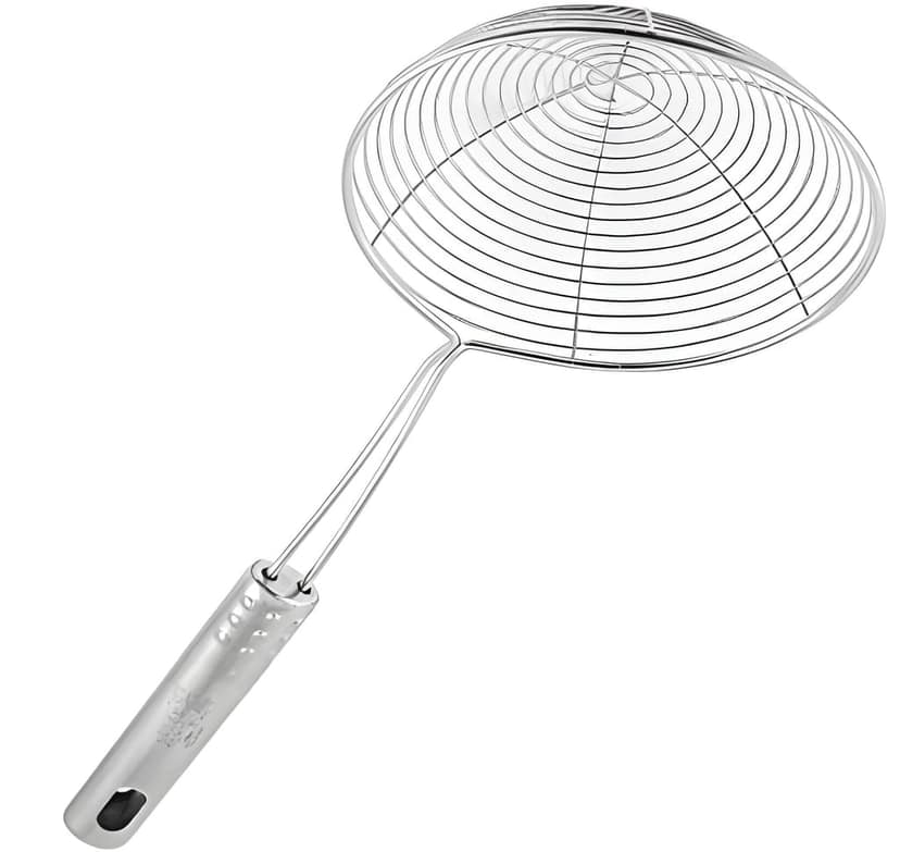 Heavy Duty Stainless Steel Wire Skimmer Spoon Ladle Set of 3 | Frying Oil Strainer Jhara with Long Handle | Deep Fry Skimmer Spoon for Pakora, Puri, Samosa, Fries & Kitchen Cooking (Original) view 2
