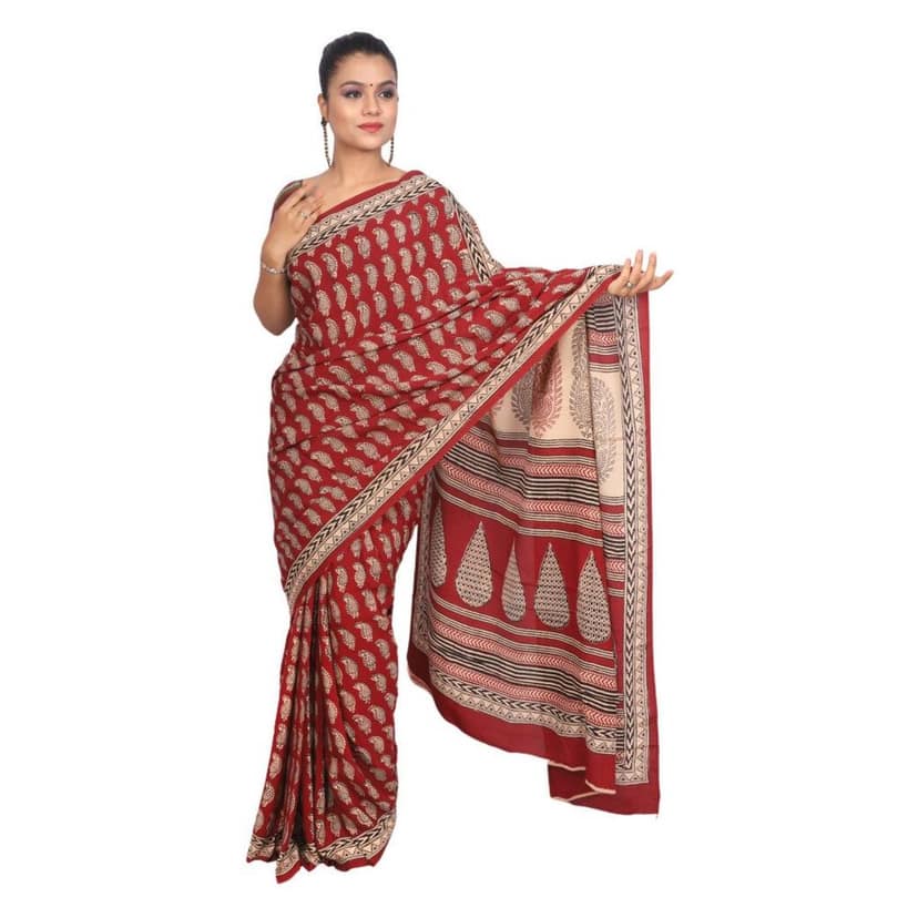 HANDLOOM CRAPE SILK SAREE WITH BLOUSE (SKU - 3I0106030422 SAREE- 215) view 2