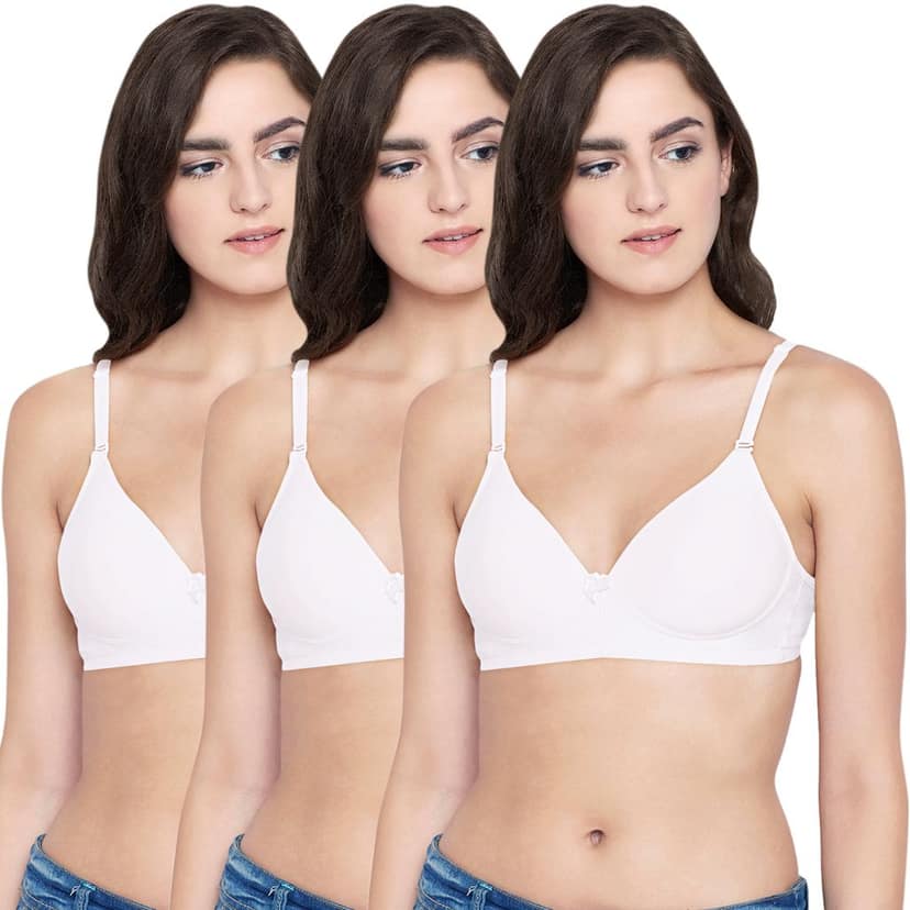 Bodycare Cotton Spandex Padded Non wired Tshirt Bra-Pack of 3