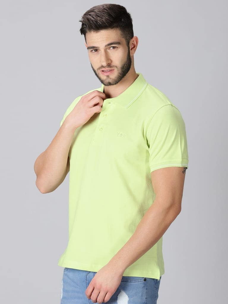 Pure Cotton Mint Green Solid Polo view 4