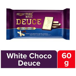 Britannia Pure Magic Deuce Biscuits - White Choco Filled, Rich Chocolate Taste, 60 G