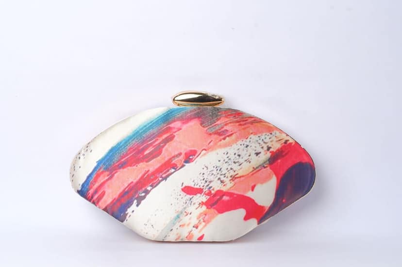 Multicolor digital printed oval shape hand clutch cum sling bag view 2