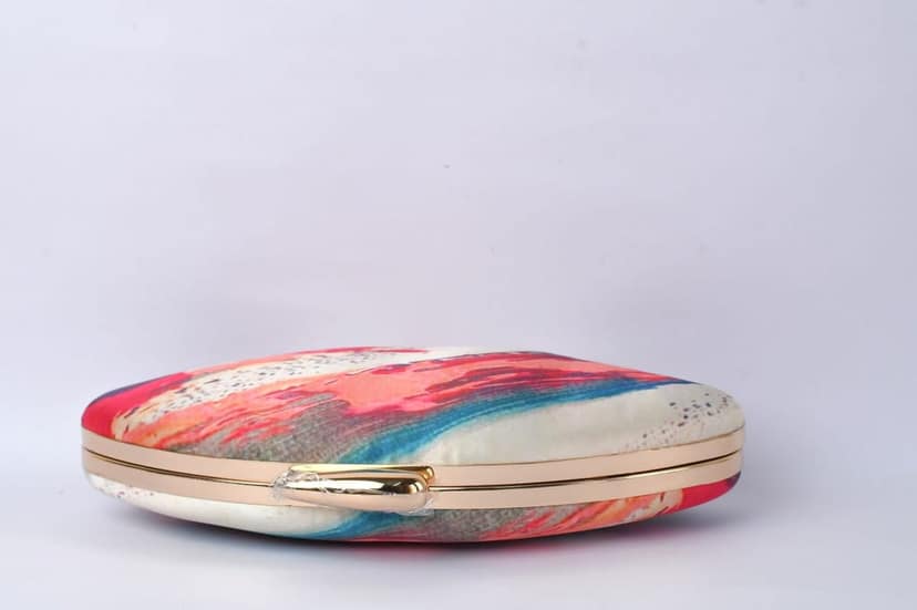Multicolor digital printed oval shape hand clutch cum sling bag view 4
