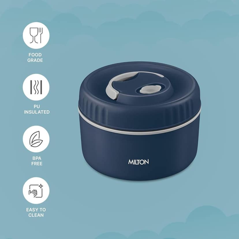MILTON Snack Box Big I Inner Steel, PU Insulated 510 ml I Leak Proof with Air Vent I Lunch Box for Office Use view 2