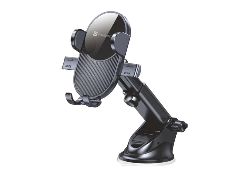 Portronics Clamp M3 Adjustable Car Mobile Phone Holder Stand for Dashboard & Windshield, 360 Rotational, Strong Suction Cup, Compatible with 4 to 6 inch Devices