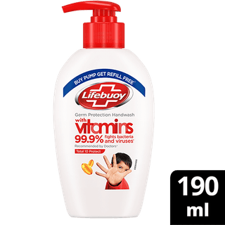 Lifebuoy Total 10+ Handwash - 99.9% Germ Protection, Active Silver 10+ Formula, 190 Ml (With Free Refill Pouch 185 Ml)