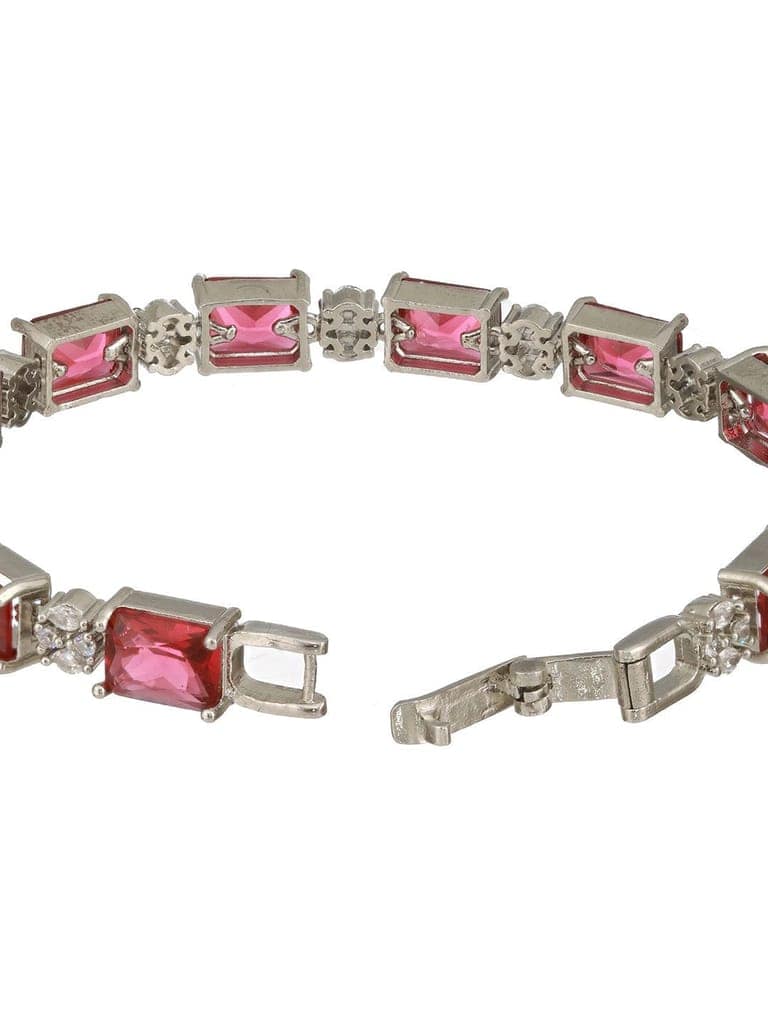 Silver Toned Red AD Studded Minimal Link Tennis Bracelet view 10