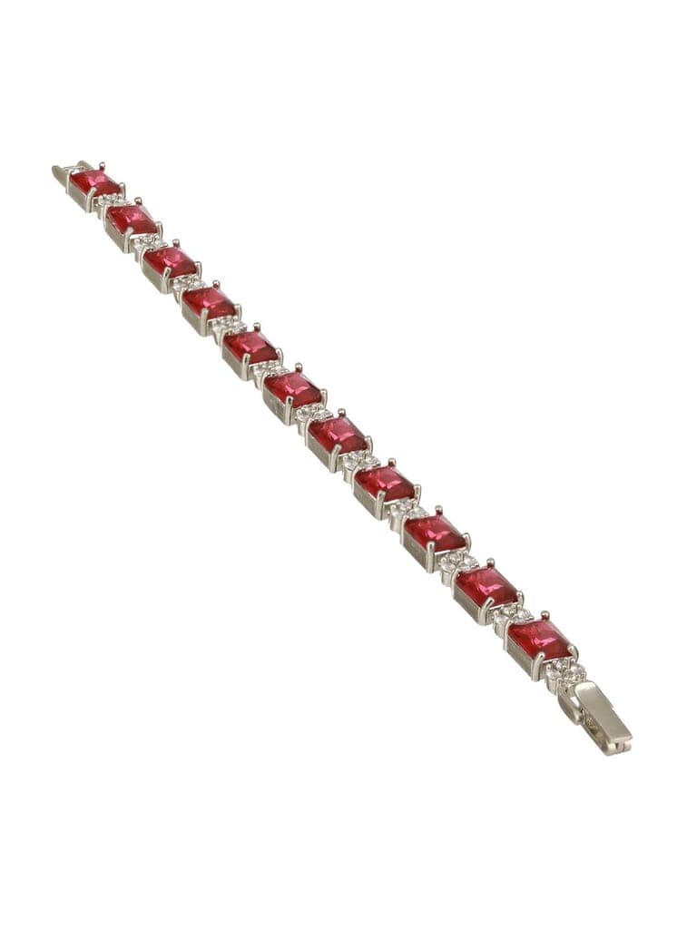 Silver Toned Red AD Studded Minimal Link Tennis Bracelet view 5