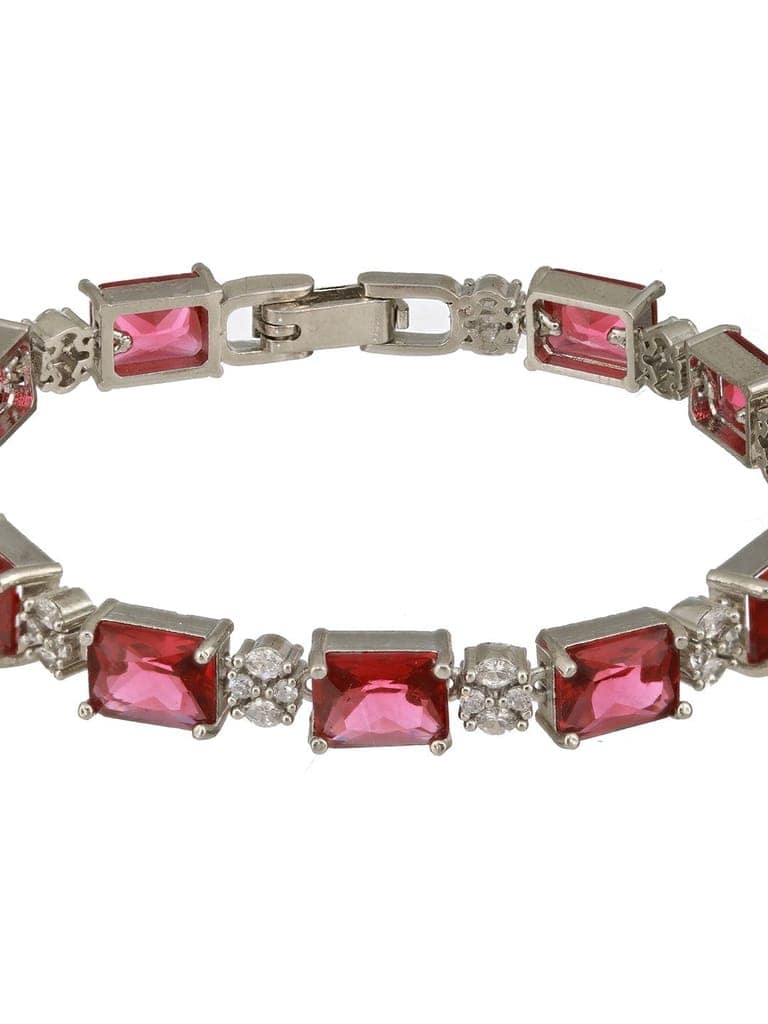Silver Toned Red AD Studded Minimal Link Tennis Bracelet view 6
