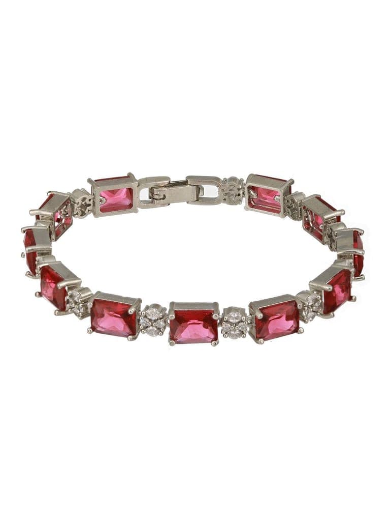 Silver Toned Red AD Studded Minimal Link Tennis Bracelet view 7