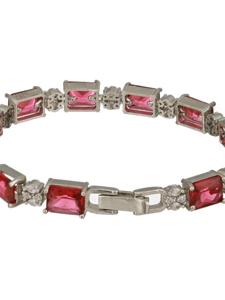 Silver Toned Red AD Studded Minimal Link Tennis Bracelet view 8
