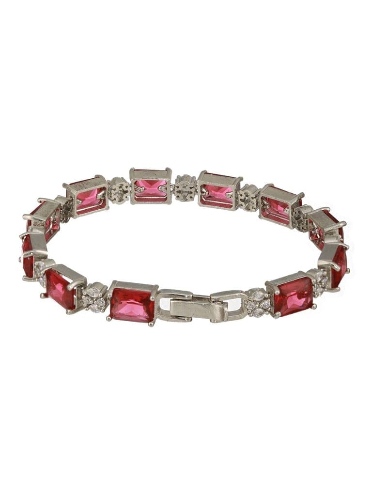 Silver Toned Red AD Studded Minimal Link Tennis Bracelet view 9