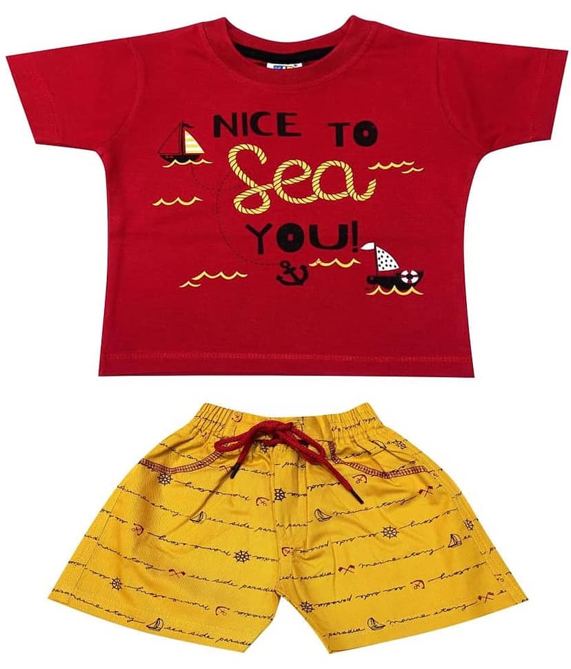 Kideon Pack of 1 Baby Boys 100% Cotton Top & Shorts ( Gold )