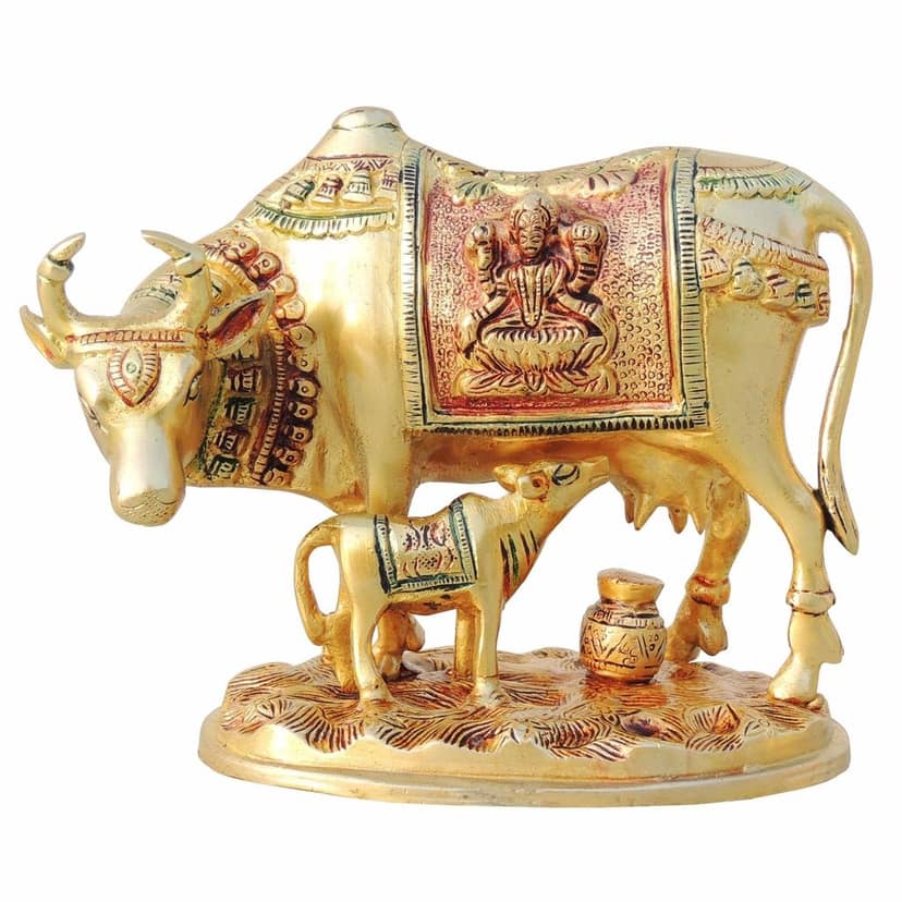 Brass Cow & Calf Statue - Golden Finish Showpiece, Height : 6.5 Inch (BSMAS1013 B) view 2