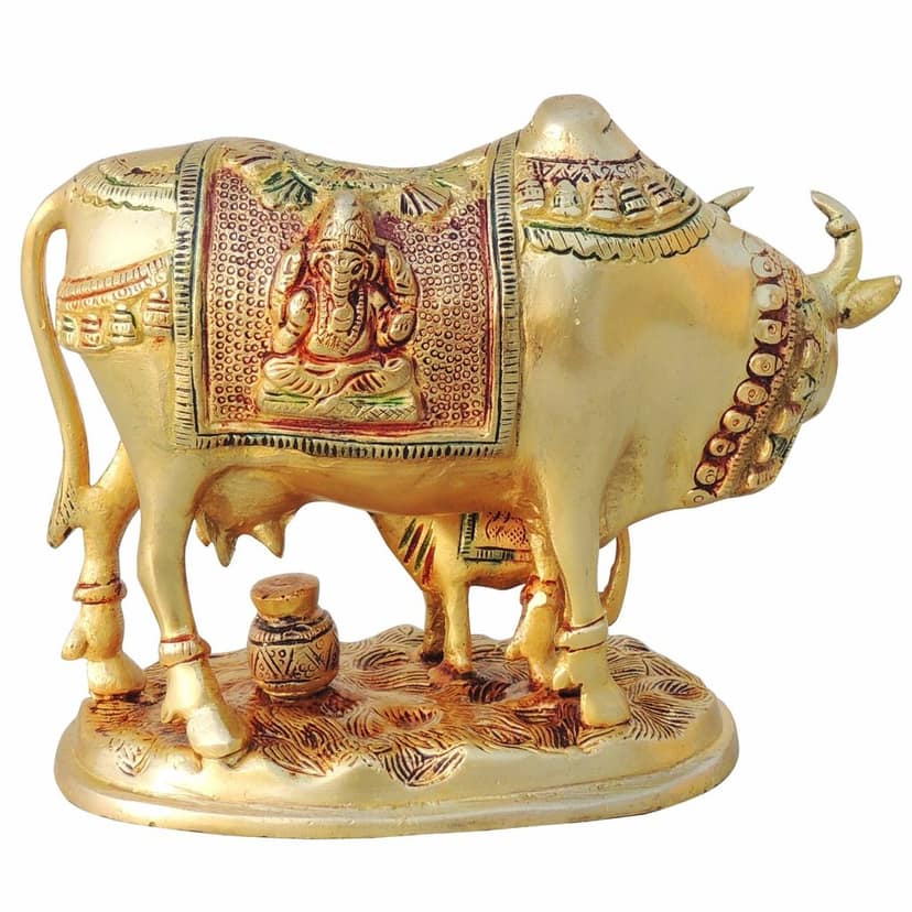 Brass Cow & Calf Statue - Golden Finish Showpiece, Height : 6.5 Inch (BSMAS1013 B) view 3