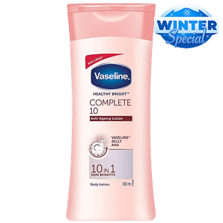 Vaseline Healthy Bright Complete 10 Anti-Ageing Body Lotion - 10 In 1 Skin Benefits + Vaseline Jelly, Aha, Non-Greasy, 100 Ml
