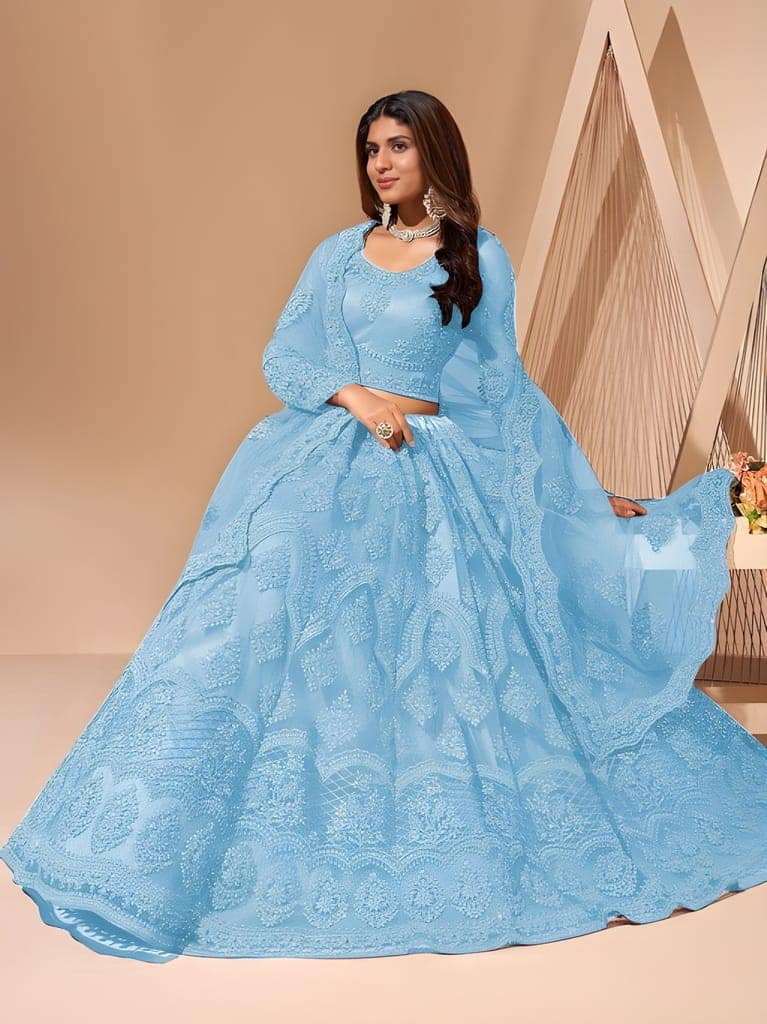 Graceful Traditional Embroidered Semi-Stitched Lehenga | Unstitched Blouse with Inner Fabric | Stitched Dupatta | Special Occasion Wear (Original) view 3
