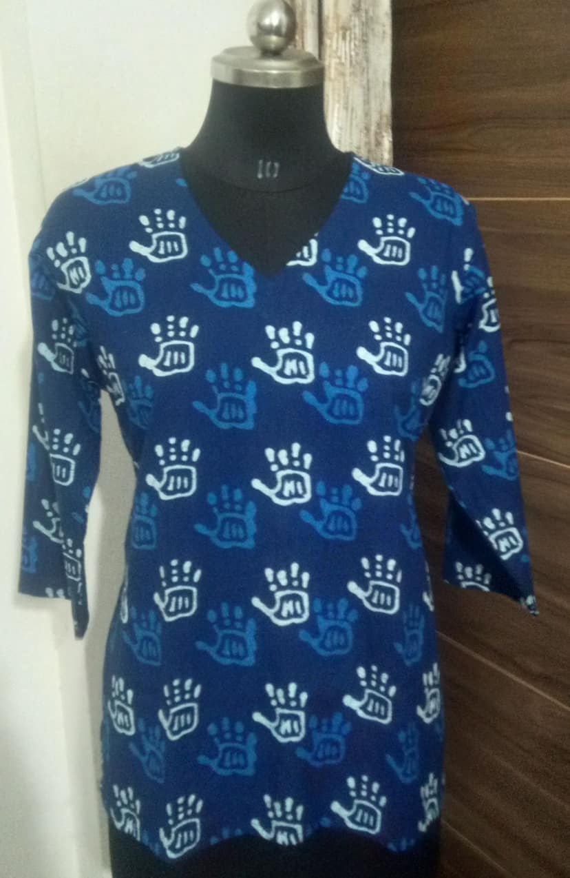 Blue Hand Block Printed Cotton Tunic view 3