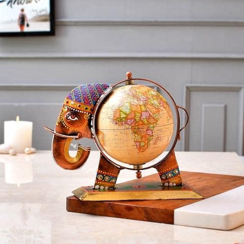 CraftVatika Home And Office Decorative Globe Metal Elephant Table Top Showpiece Globe,Home House Decoration items,Decor and Gift for Living room, Bedroom, Showcase,Office Desk,Interior (Type 1) view 2