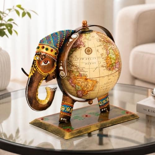 CraftVatika Home And Office Decorative Globe Metal Elephant Table Top Showpiece Globe,Home House Decoration items,Decor and Gift for Living room, Bedroom, Showcase,Office Desk,Interior (Type 1) view 3