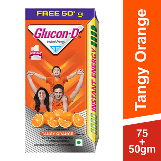 Glucon-D, Orange Flavoured Glucose Based Beverage Mix - 125 G (75G + 50G Free) Carton