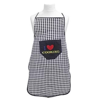 Kuber Industries Checkered Design Cotton Waterproof Apron With Front Pocket (Black)