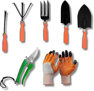 Kraft Seeds Home Tools, 7Pcs Gardening Tools Kit for Home Garden - (Cultivator, Fork, Trowels, Weeder, Gloves, Pruner Cutter), Lightweight, Portable, Durable Gardening Items for Indoor and Outdoor Use