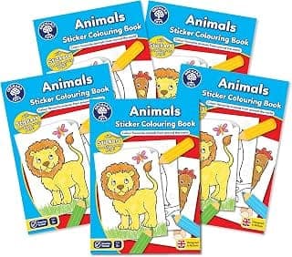 Orchard Toys Animals Sticker Colouring Book Engaging Educational Activity Designed for Preschoolers and Kids Aged 3 to 7 years – Pack of 5